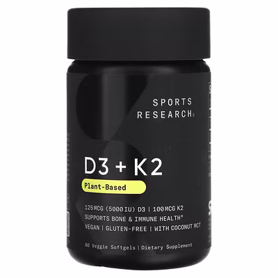 Sports Research Vitamin D3 & K2 Vegetarian Supplement 125 mcg/100 mcg 60 Vegetarian Capsules