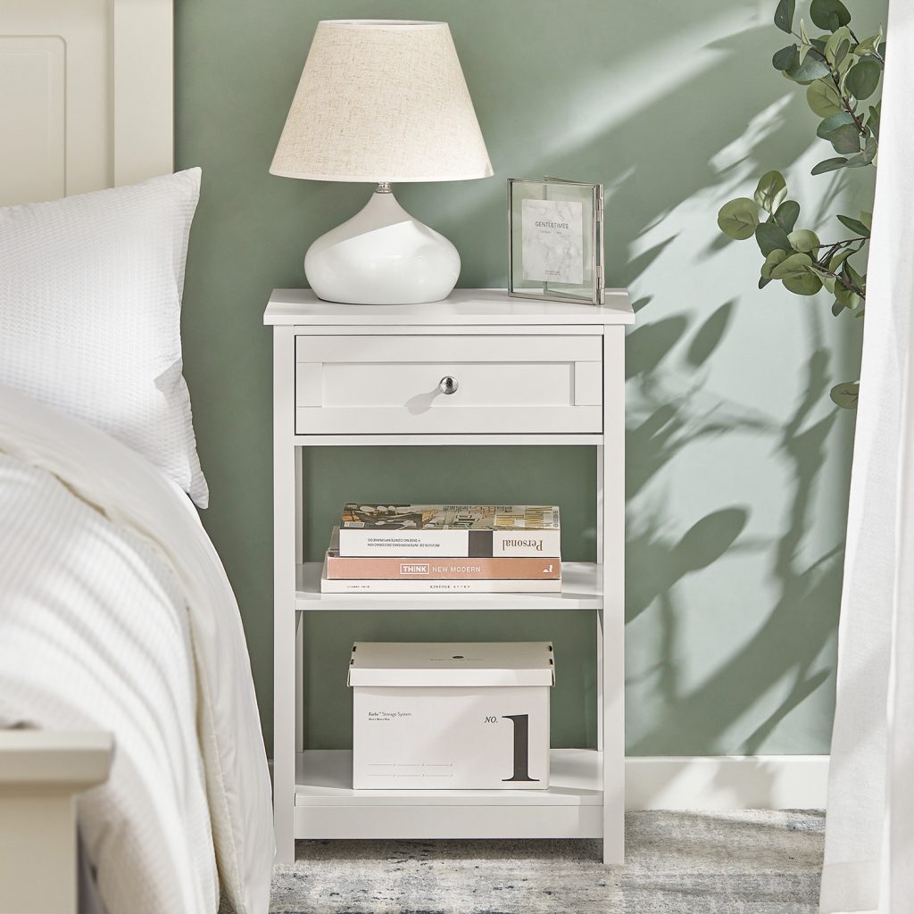 SoBuy White Beside Table with 1 Drawer 2 Shelves