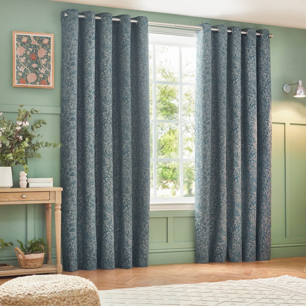 Set of 2 Grantley Jacquard Eyelet Curtains - Wedgewood / 117cm / 137cm